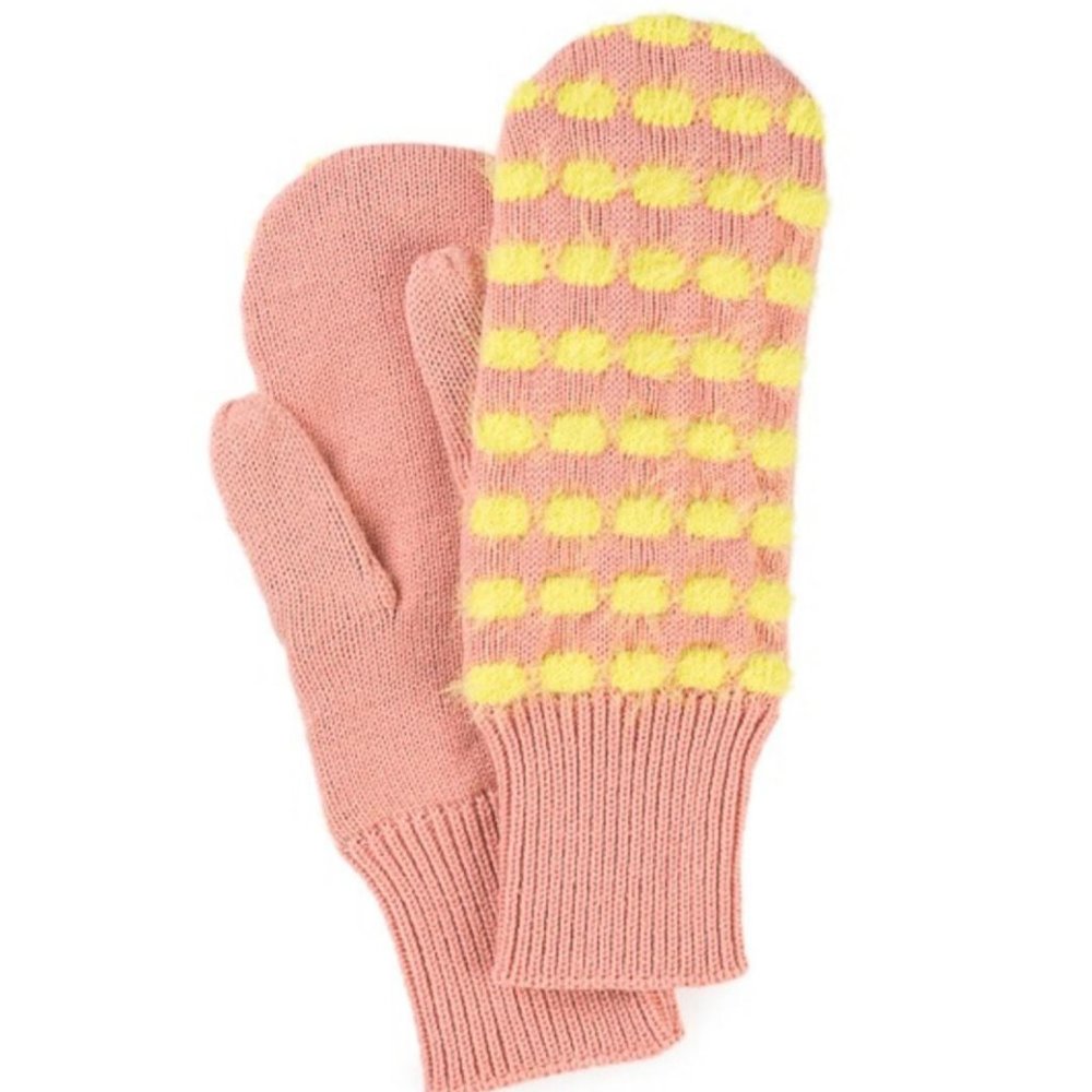 Verloop Faux Fur Bubble Dot Mittens Gloves Lime & Coral Color OS